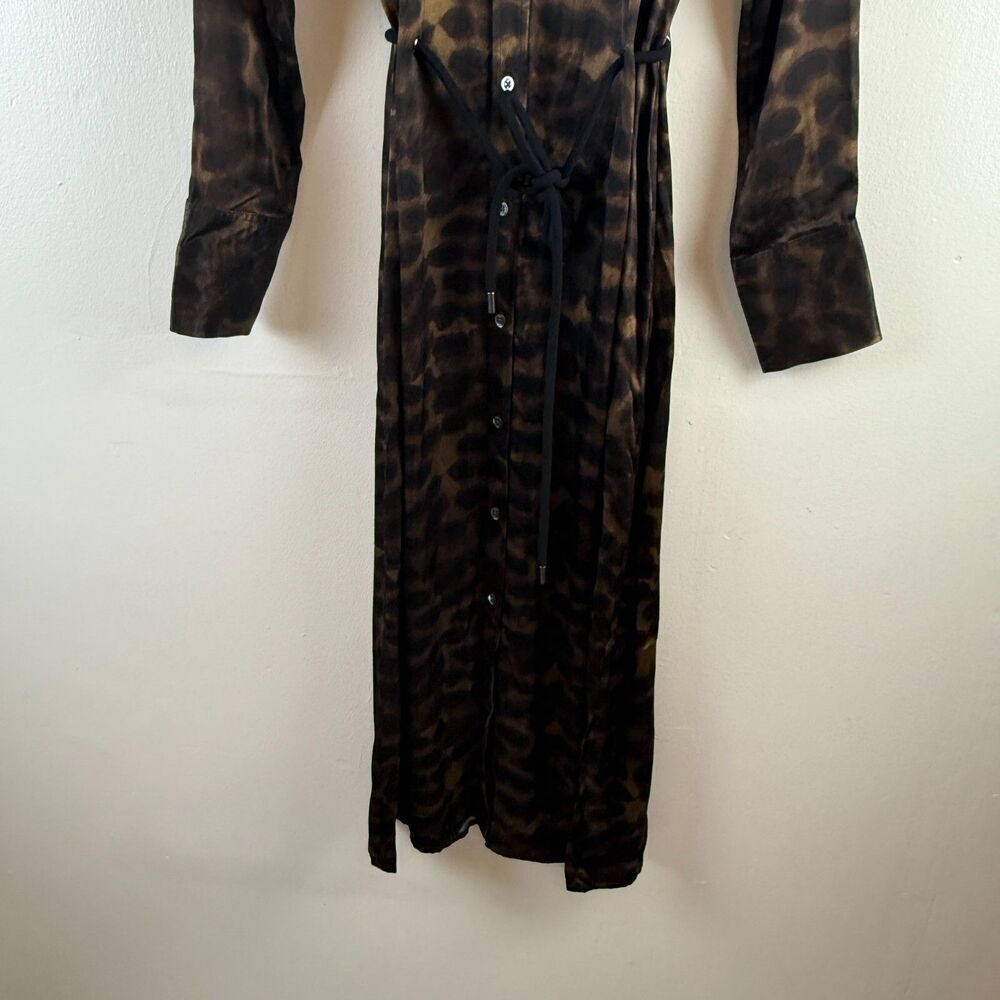 Rails Anina Satin Button Down Shirt Dress Umber Leopard Size XS Mob Wife - Picture 3 of 15
